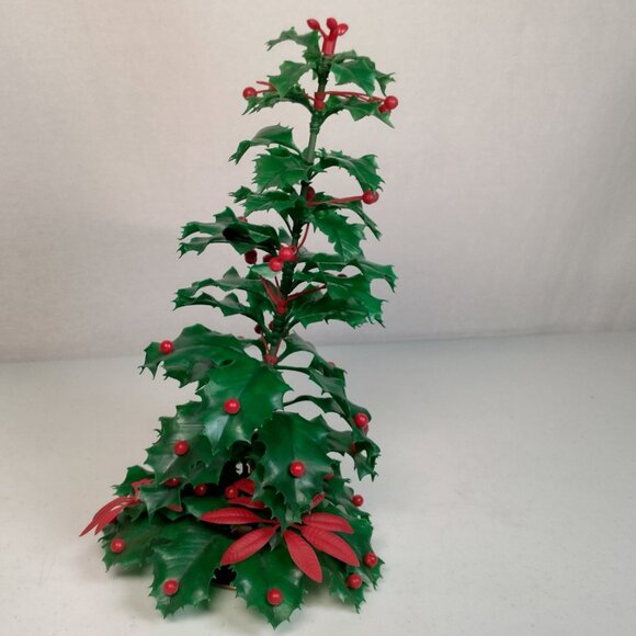 Vintage Noel Decorations Christmas Tree Holly Berry Foliage Plastic Kitchy 12" - Picture 2 of 14